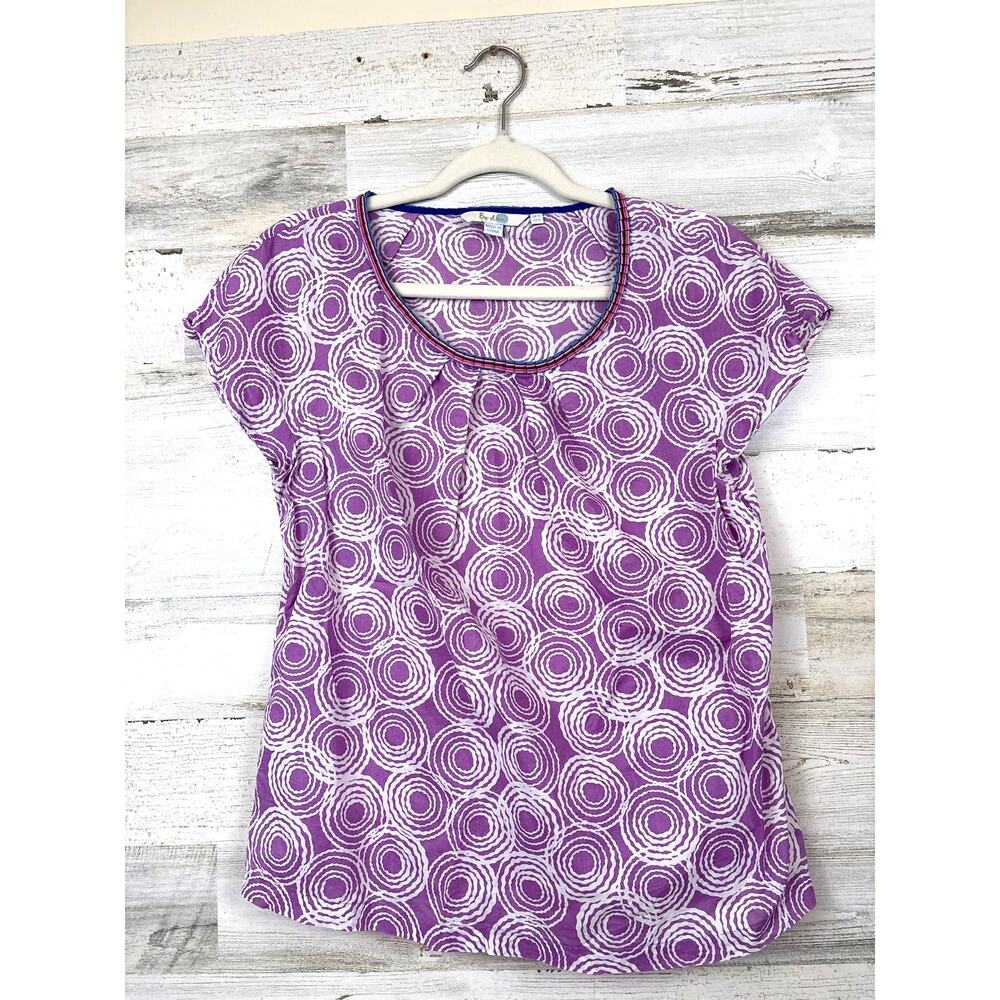 Boden Womens 6 Purple White Abstract Short Sleeve Lightweight Crew Neck Blouse
